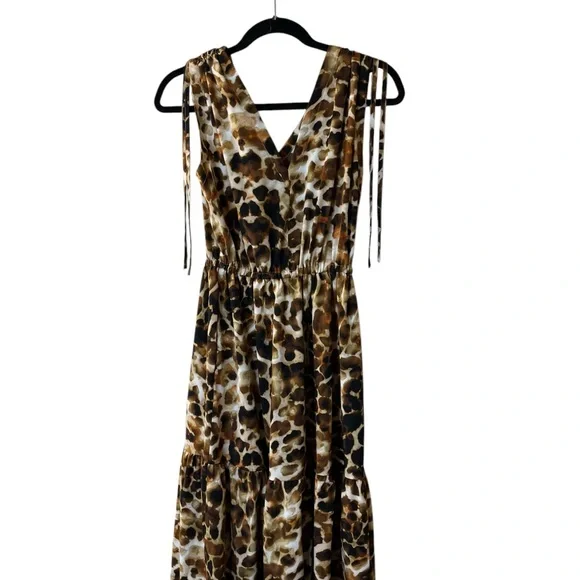Calvin Klein Animal Print Tie Shoulder Maxi Dress Sz 4 - Picture 9 of 13